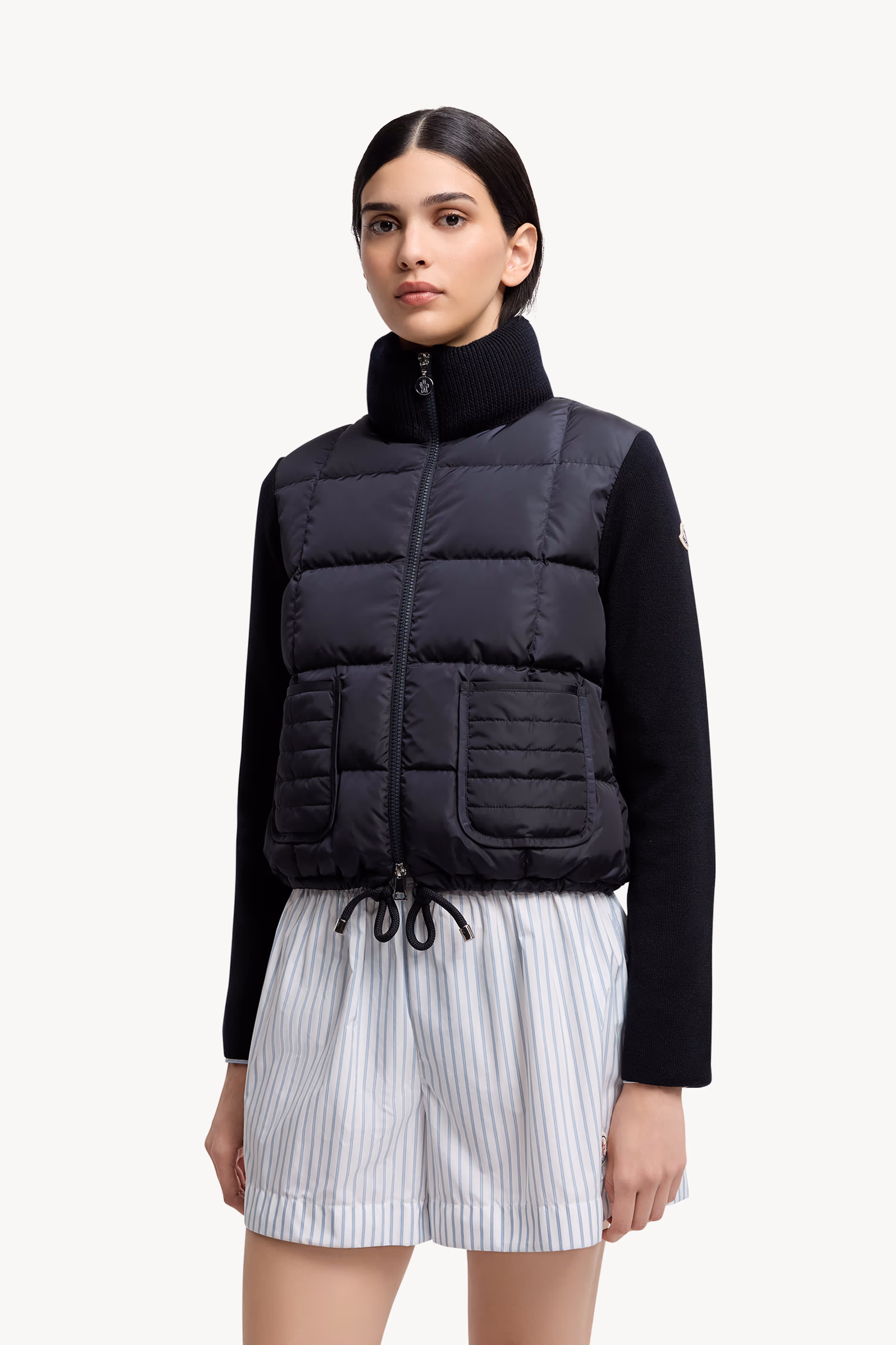 Square-Quilted Padded Wool Zip-Up Cardigan Women Navy Blue Moncler 3